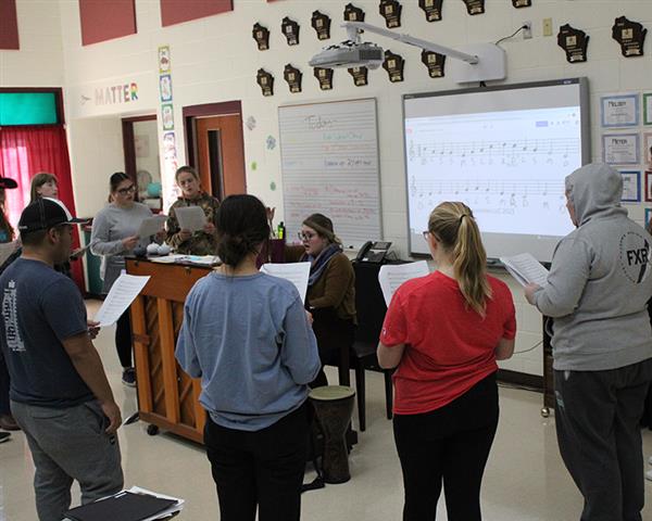 Choir practicing in the Choir Room
